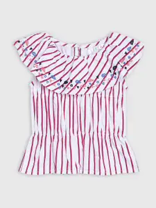 Elle Red & White Striped Layered Regular Top