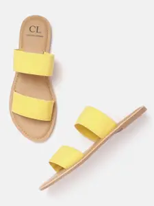 Carlton London Women Yellow Solid Open Toe Flats