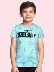 Gini and Jony Boys Blue  Black Skate Print Pure Cotton T-shirt with Removable Applique