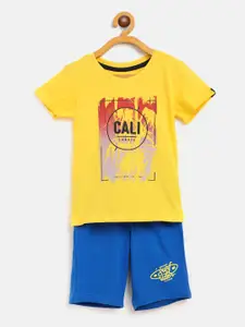 Gini and Jony Boys Yellow & Blue Pure Cotton Printed T-shirt with Shorts
