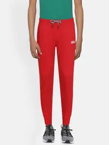 Gini and Jony Boys Red Solid Pure Cotton Joggers with Brand Logo Print Detail