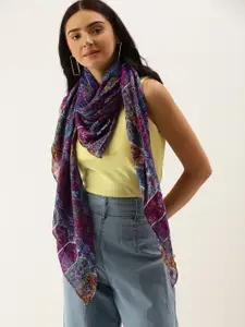 DressBerry Women Purple & Blue Printed Scarf