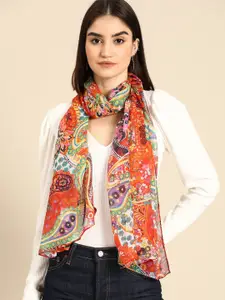 Anouk Women Orange & Blue Printed Scarf