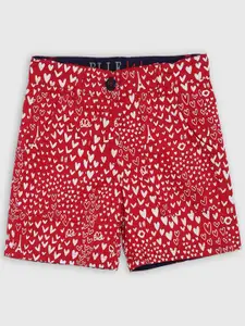 ELLE Girls Red Printed Regular Fit Regular Shorts