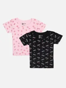 Bodycare Kids Girls Set of 2 Printed Round Neck Antimicrobial T-shirt