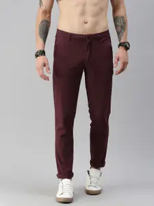 Roadster Men Maroon Self Design  Trousers