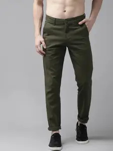 Roadster Men Olive Green Regular Fit Solid Trousers