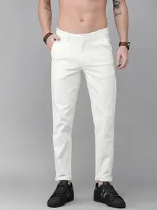 Roadster Men White Regular Fit Solid Regular Trousers