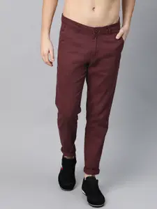 Roadster Men Burgundy Chinos Trousers