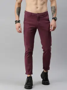 Roadster Men Red Regular Fit Solid Regular Trousers