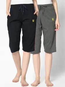 MACK JONNEY Women Navy Blue & Charcoal Solid Lounge Shorts