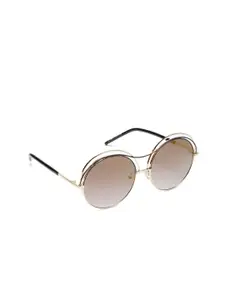 French Connection Women Pink Lens & Gold-toned Round Sunglasses FC 7428 C1