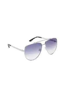 French Connection Men Blue Lens & Silver-toned Aviator Sunglasses FC 7434 C2 S