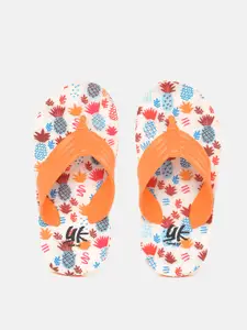 YK Girls Orange & White Printed Thong Flip-Flops