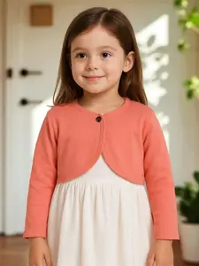 Kryptic Girls Peach-Coloured Solid Button Shrug