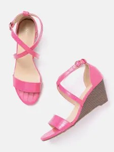 Allen Solly Women Fuchsia Pink Croc Textured Heels