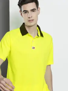 Tommy Hilfiger Men Yellow Solid Polo Collar T-shirt