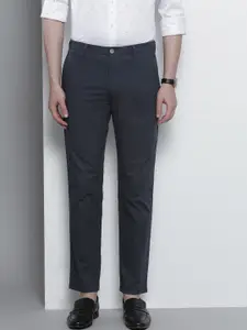 Tommy Hilfiger Men Navy Blue Slim Fit Self Design Regular Trousers