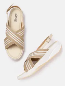 Lavie Women Beige & White Striped Comfort Heels