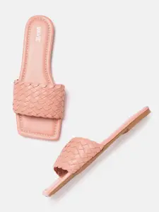 Lavie Women Coral Pink Basketweave Open Toe Flats
