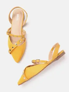Lavie Women Yellow Embellished Ballerinas with Buckle Detail
