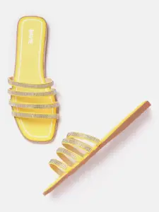 Lavie Women Yellow Embellished Open Toe Flats