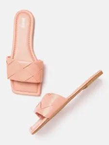 Lavie Women Peach-Coloured Basketweave Open Toe Flats