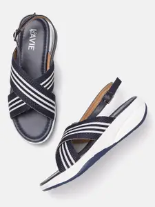 Lavie Women Navy Blue & White Striped Comfort Heels