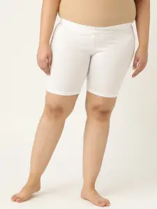 Leading Lady Women White Pure Cotton Solid High-Rise Lounge Shorts