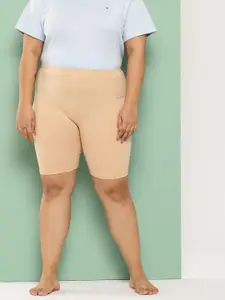 Leading Lady Woman Beige Pure Cotton Solid High-Rise Lounge Shorts