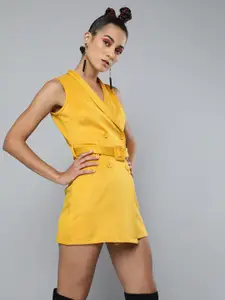 SASSAFRAS Women Mustard Yellow Solid Blazer Dress