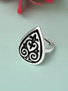 Rubans Oxidized Silver-Plated Enameled Handcrafted Adjustable Finger Ring