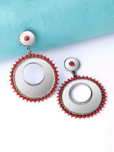 Rubans Silver-Toned & Red Contemporary Drop Earrings
