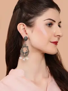 Rubans Silver-Toned Circular Drop Earrings