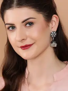 Rubans White Silver-Plated Oxidised Handcrafted Dome Shaped Jhumkas