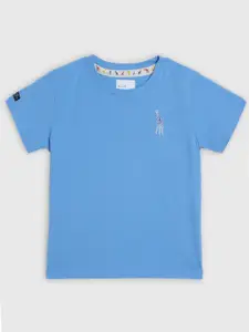 Blue Giraffe Boys Blue Solid Round Neck T-shirt