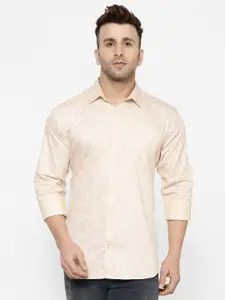 cape canary Men Beige Regular Fit Self Design Casual Shirt