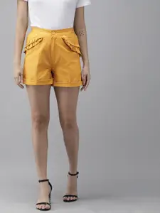 The Dry State Women Yellow Solid Loose Fit Shorts