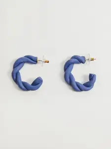 MANGO Blue & Gold-Toned Twisted Crescent  Shaped Half Hoop Earrings