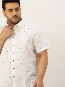Sztori Men Plus Size White & Blue Printed Pure Cotton Casual Shirt