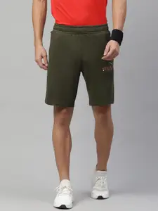 Puma Men Olive Green Solid Mid-Rise Sports Shorts