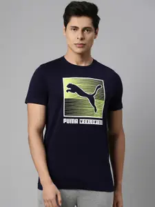 Puma Men Navy Blue Graphic 29 Brand Logo Printed Slim Fit Pure Cotton T-shirt
