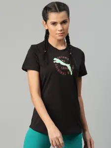 Puma Women Black Graphic 17 Pure Cotton Printed Pure Cotton T-shirt