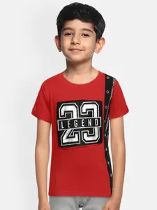 Actuel Boys Red Printed Round Neck Pure Cotton Casual Pure Cotton T-shirt