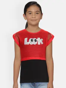 Actuel Red & Black Printed Layered Knitted Top