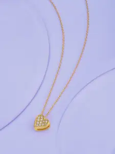Carlton London Rose Gold-Plated CZ Studded Minimal Heart Shaped Necklace