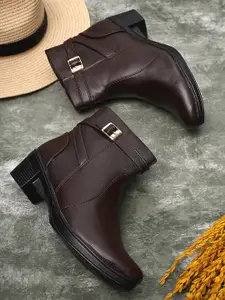 TRASE Women Brown Solid Heeled Boots