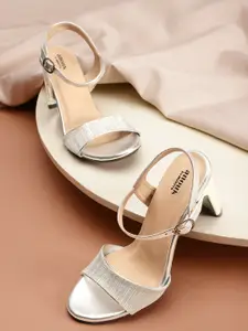 Anouk Women Silver-Toned Shimmer Party Block Heels
