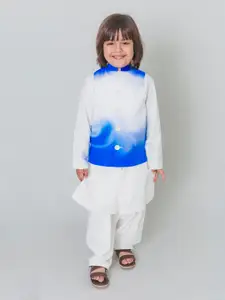 Tiber Taber Boys White Solid Kurta Tie & Dye with Pyjamas & Nehru Jacket