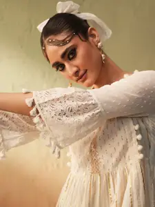 Ishin Off White Ethnic Motifs A-Line Dress